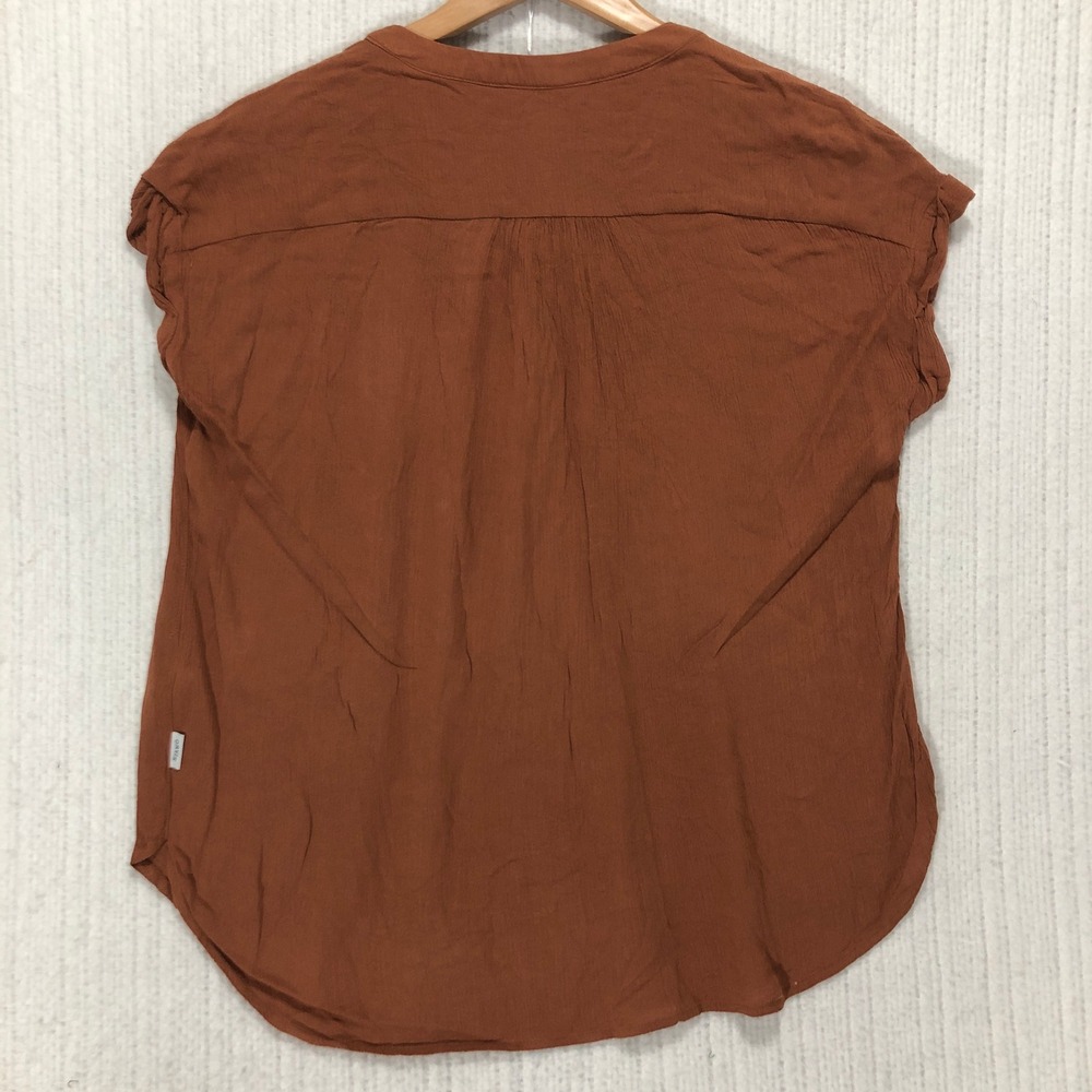 Orvis Short Sleeve Button Front V Neck Blouse Rust Orange‎ Size S - Picture 4 of 7